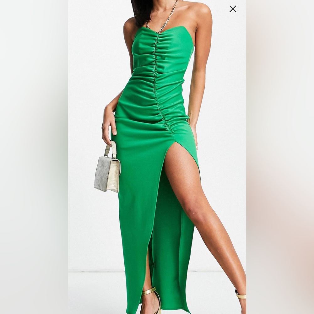 Asos design green sweetheart ruched gown SZ 10